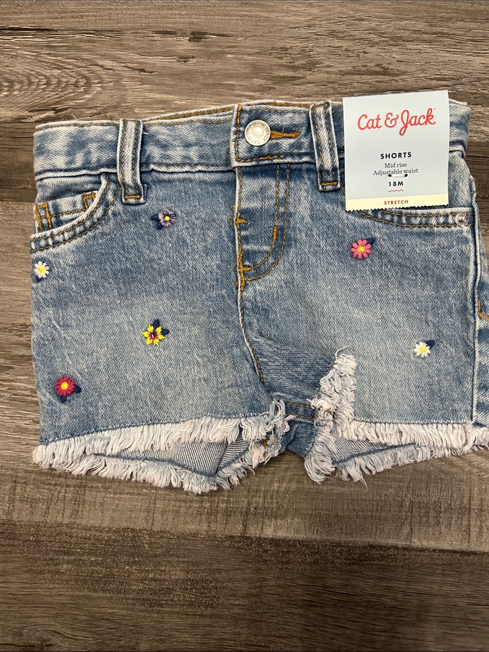 Cat & Jack Light Wash Denim Shorts with Colorful Daisy Embroidery